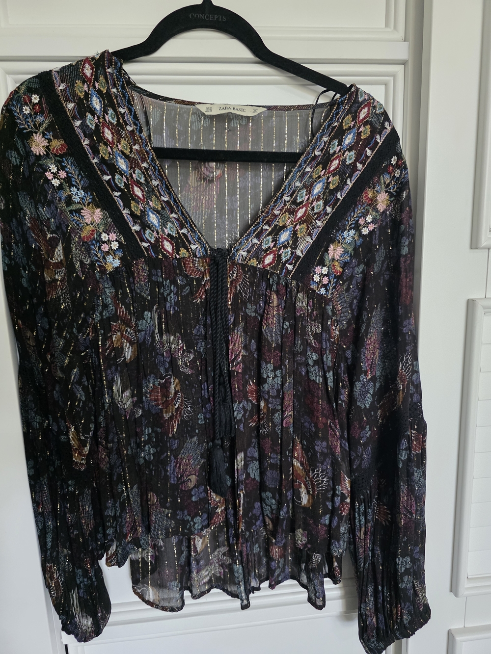 Zara Black Shirt with Multicolor Embroidered Motifs